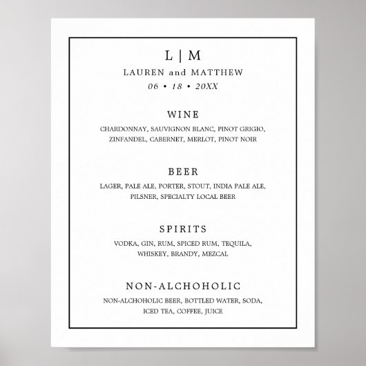 Eenvoudig zwart-wit monogram Elegant Wedding Poster (Voorkant)