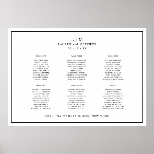 Eenvoudig zwart-wit monogram Elegant Wedding Poster (Voorkant)