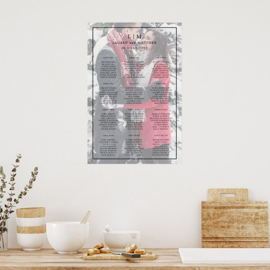 Eenvoudig zwart-wit monogram Elegant Wedding Poster (Keuken)