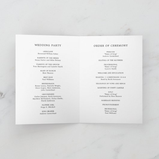 Eenvoudig zwart-wit monogram Elegant Wedding Programma (Binnen)