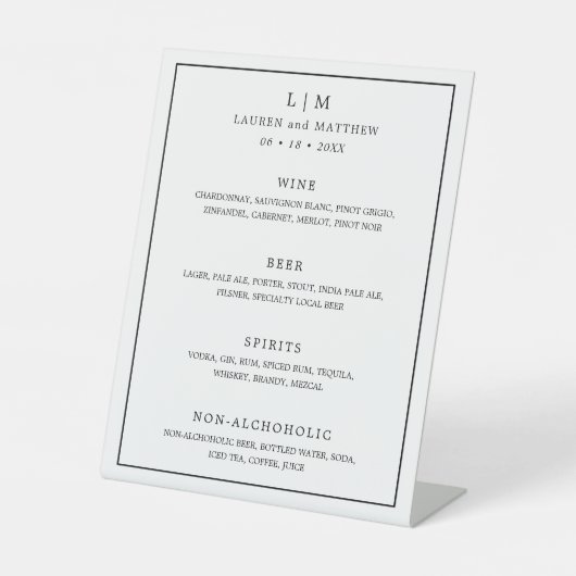 Eenvoudig zwart-wit monogram Elegant Wedding Reclamebord Met Voetstuk (Voorkant)