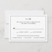 Eenvoudig zwart-wit monogram Elegant Wedding RSVP Kaartje (Voorkant)