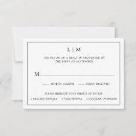 Eenvoudig zwart-wit monogram Elegant Wedding RSVP Kaartje