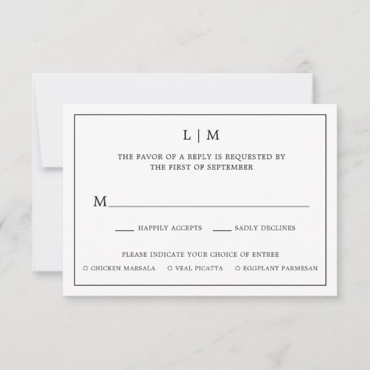 Eenvoudig zwart-wit monogram Elegant Wedding RSVP Kaartje (Voorkant)
