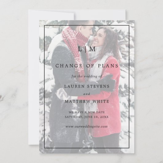 Eenvoudig zwart-wit monogram Elegant Wedding Save The Date (Voorkant)