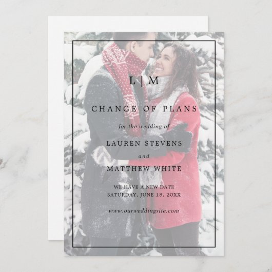 Eenvoudig zwart-wit monogram Elegant Wedding Save The Date (Voorkant / Achterkant)