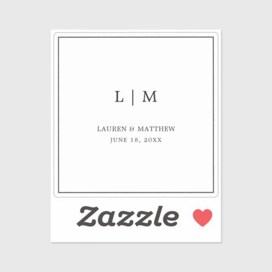 Eenvoudig zwart-wit monogram Elegant Wedding Sticker (Vel)