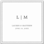 Eenvoudig zwart-wit monogram Elegant Wedding Sticker<br><div class="desc">Eenvoudige zwarte en witte bruiloft vinylsticker met een modern maar elegant ontwerp met uw twee Letter-monogram samen met uw namen en trouwdatum omringd door een dunne rand. Een stijlvol en stijlvol ontwerp dat ideaal is voor een minimalistisch koppel.</div>