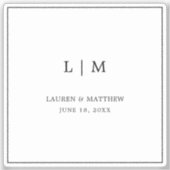 Eenvoudig zwart-wit monogram Elegant Wedding Sticker (Voorkant)