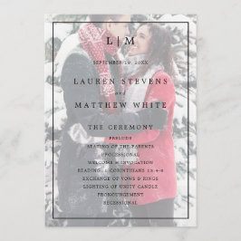Eenvoudig zwart-wit monogram elegante bruiloft programmakaart