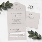 Eenvoudig zwart-wit monogram en Script Ivory All In One Uitnodiging