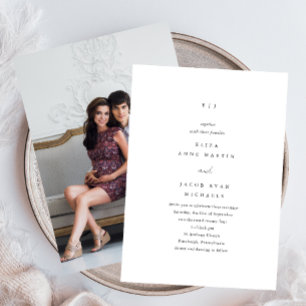 Eenvoudig zwart-wit monogram fotohuwelijk kaart