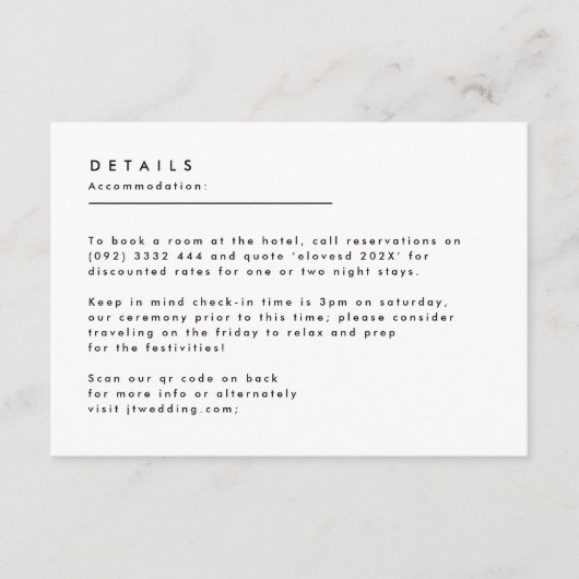 Eenvoudig zwart-wit monogram - Gegevens Informatiekaartje (Voorkant)