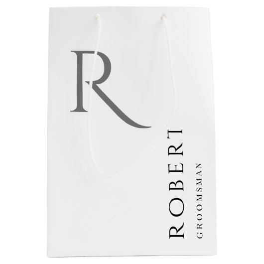 Eenvoudig zwart wit Monogram Gepersonaliseerde Gro Medium Cadeauzakje (Voorkant)