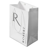 Eenvoudig zwart wit Monogram Gepersonaliseerde Gro Medium Cadeauzakje (Voorkant Gekanteld)