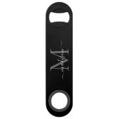 Eenvoudig zwart-wit monogram Girly Elegant Script Speed Flessenopener (Voorkant)