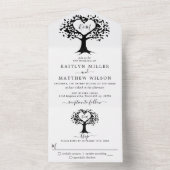 Eenvoudig zwart-wit monogram heetbomen bruiloft all in one uitnodiging (Binnen)