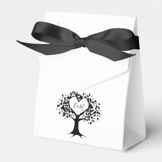 Eenvoudig zwart-wit monogram heetbomen bruiloft bedankdoosjes (Voorkant Zijde)