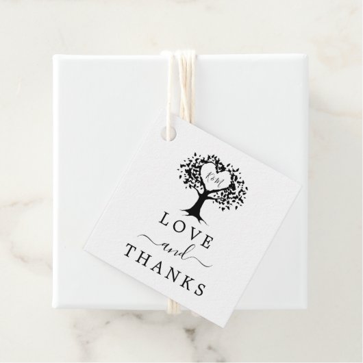 Eenvoudig zwart-wit monogram heetbomen bruiloft bedankjes labels (In situ)