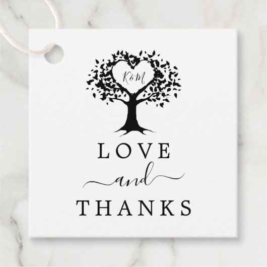 Eenvoudig zwart-wit monogram heetbomen bruiloft bedankjes labels (Voorkant)