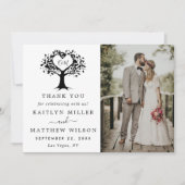 Eenvoudig zwart-wit monogram heetbomen bruiloft bedankkaart (Voorkant)