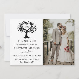 Eenvoudig zwart-wit monogram heetbomen bruiloft bedankkaart