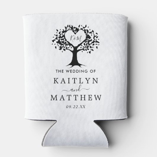 Eenvoudig zwart-wit monogram heetbomen bruiloft blikjeskoeler (Achterkant)