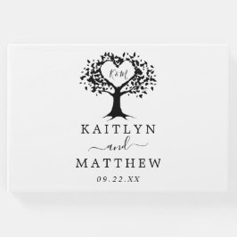Eenvoudig zwart-wit monogram heetbomen bruiloft gastenboek