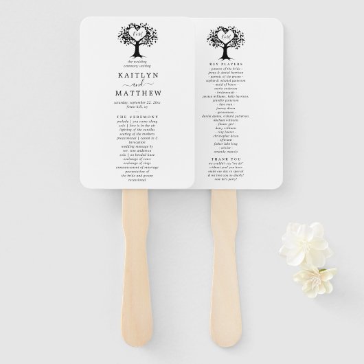 Eenvoudig zwart-wit monogram heetbomen bruiloft handwaaier (Voorkant en achterkant)