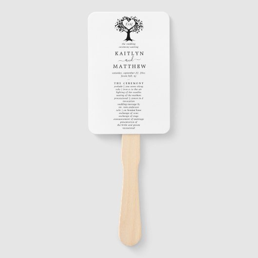 Eenvoudig zwart-wit monogram heetbomen bruiloft handwaaier (Voorkant)