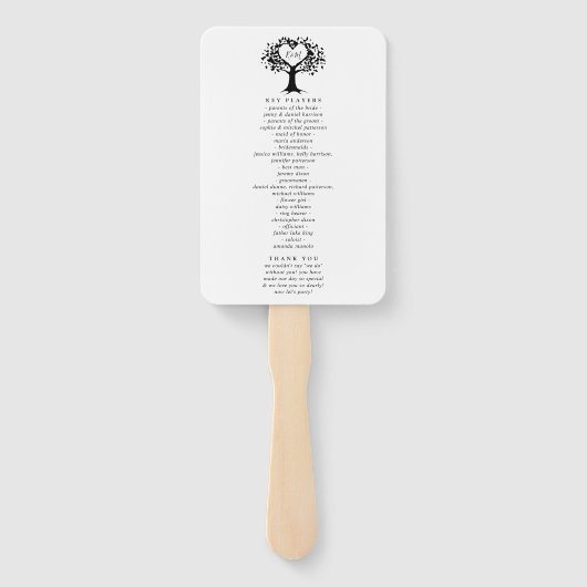 Eenvoudig zwart-wit monogram heetbomen bruiloft handwaaier (Achterkant)