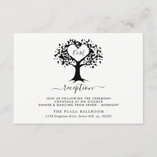 Eenvoudig zwart-wit monogram heetbomen bruiloft informatiekaartje (Voorkant)