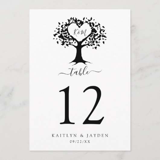 Eenvoudig zwart-wit monogram heetbomen bruiloft kaart (Achterkant)