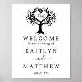 Eenvoudig zwart-wit monogram heetbomen bruiloft poster (Voorkant)