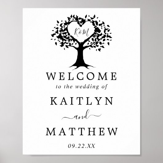 Eenvoudig zwart-wit monogram heetbomen bruiloft poster (Voorkant)