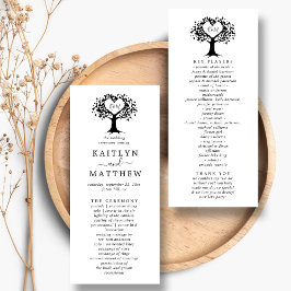 Eenvoudig zwart-wit monogram heetbomen bruiloft programmakaart