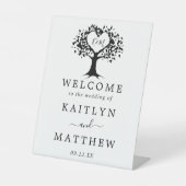 Eenvoudig zwart-wit monogram heetbomen bruiloft reclamebord met voetstuk (Voorkant)