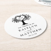 Eenvoudig zwart-wit monogram heetbomen bruiloft ronde kartonnen onderzetter (Gebogen)