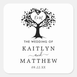 Eenvoudig zwart-wit monogram heetbomen bruiloft vierkante sticker
