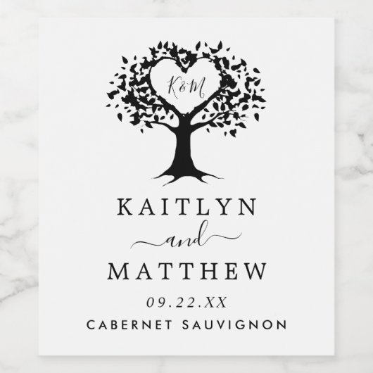 Eenvoudig zwart-wit monogram heetbomen bruiloft wijn etiket (Enkel label)