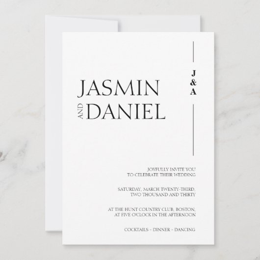 Eenvoudig zwart wit Monogram Initialen Bruiloft Kaart (Voorkant)