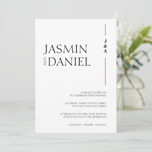 Eenvoudig zwart wit Monogram Initialen Bruiloft Kaart (Staand voorkant)