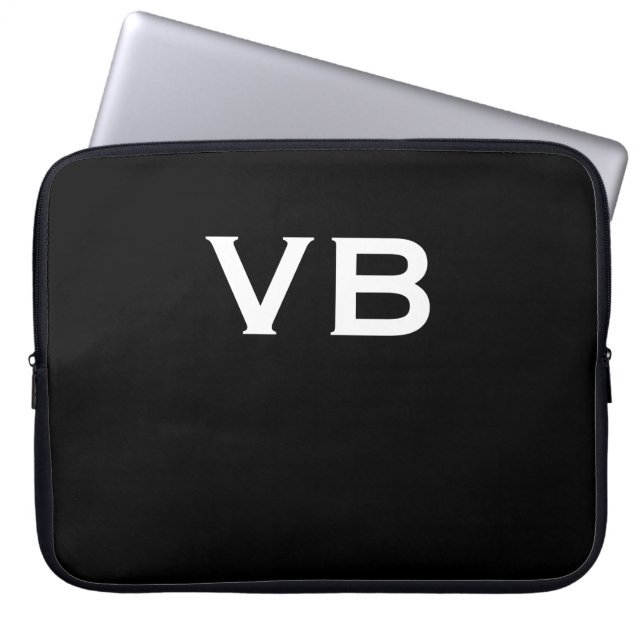 Eenvoudig zwart-wit monogram laptop sleeve (Voorkant)