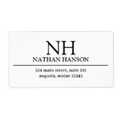 Eenvoudig zwart-wit monogram Modern Etiket (Voorkant)