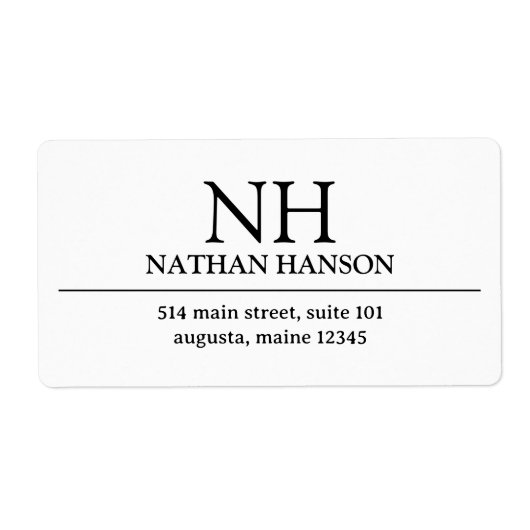 Eenvoudig zwart-wit monogram Modern Etiket (Voorkant)