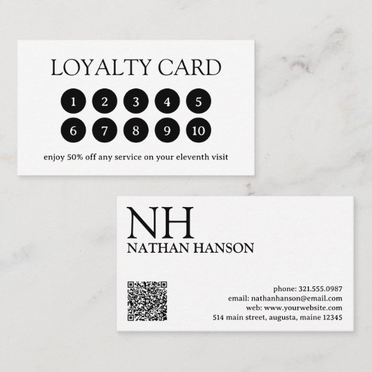 Eenvoudig zwart-wit monogram Modern Klantenkaartje (Voorkant / Achterkant)