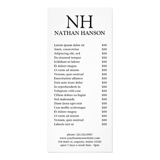 Eenvoudig zwart-wit monogram Modern Reclamekaart (Voorkant)