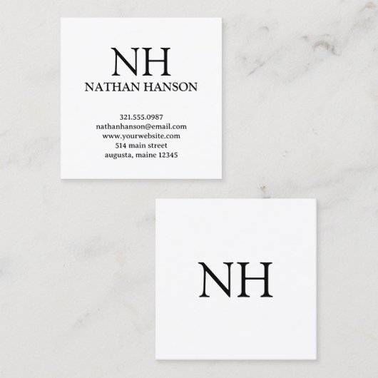 Eenvoudig zwart-wit monogram Modern Vierkante Visitekaartje (Voorkant / Achterkant)