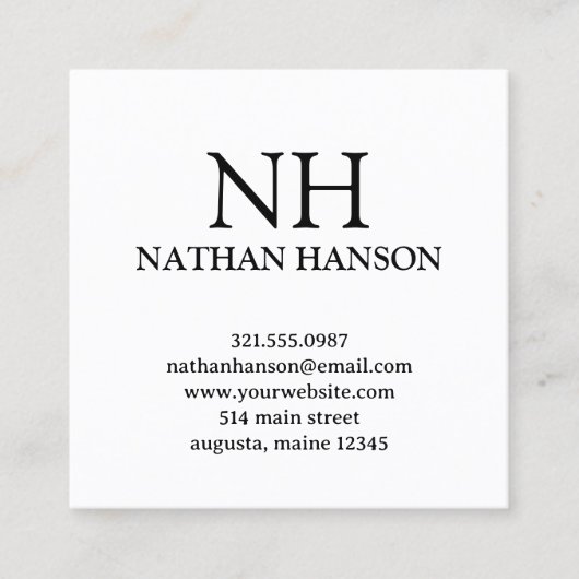 Eenvoudig zwart-wit monogram Modern Vierkante Visitekaartje (Voorkant)