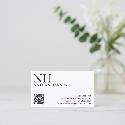 Eenvoudig zwart-wit monogram Modern Visitekaartje (Staand voorkant)